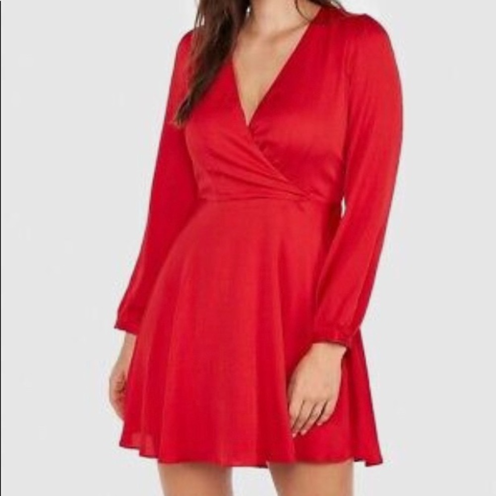 Red long sleeve fit and flare formal mini dress